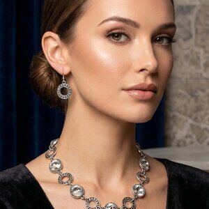 Silver Rhinestone Necklace & Earring Set